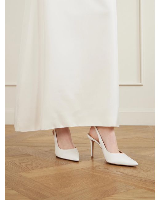 Gianvito Rossi White Ribbon 85 Satin Slingback Pumps