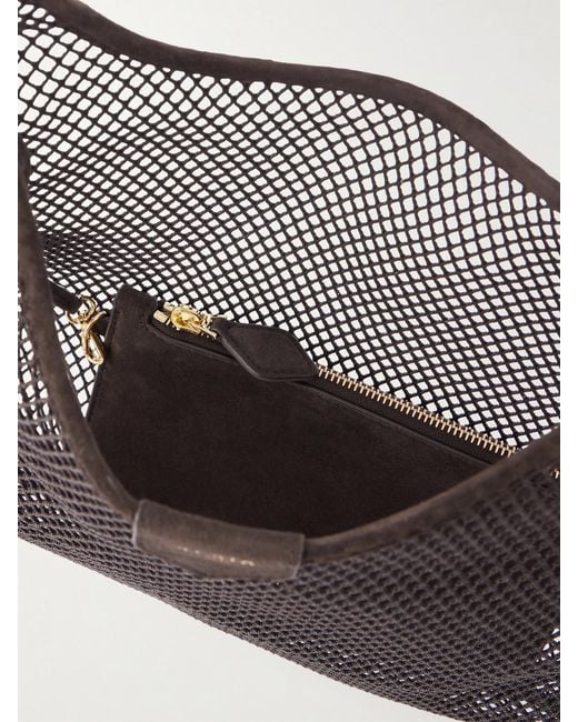 Alaïa Gray One Piece Suede-Trimmed Mesh Shoulder Bag