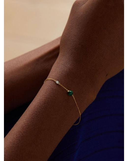 Mateo White Dot 14-Karat, Malachite And Diamond Bracelet