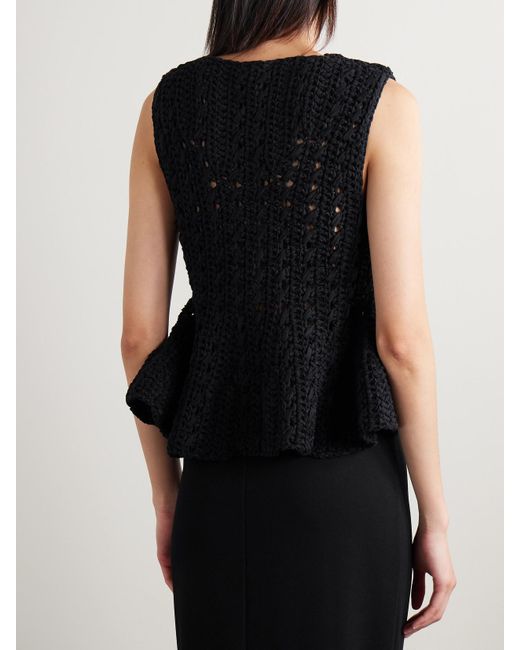 Khaite Black Yuka Open-Knit Cotton-Blend Peplum Tank