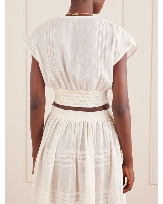 Lemlem White Alia Striped Cropped Cotton Top