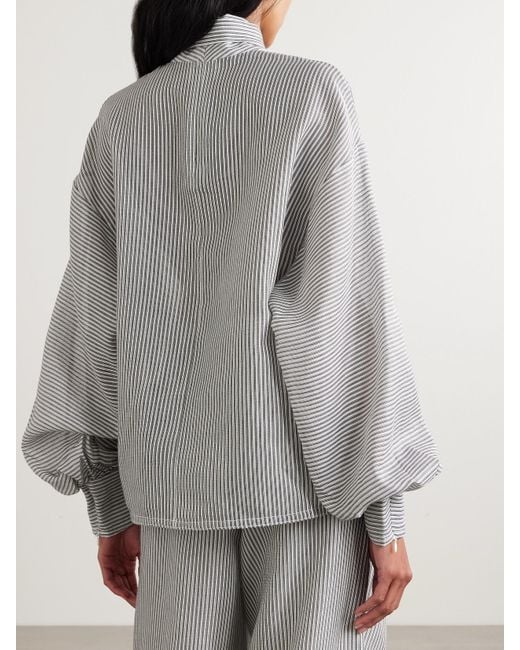 Zimmermann Gray Bluse Aus Einer Gestreiften Baumwoll-Seidenmischung Mit Schluppe