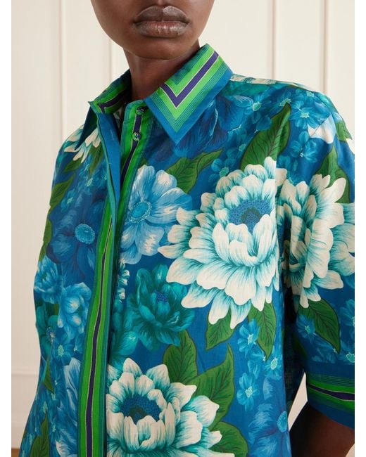 ALÉMAIS Blue Margo Striped Floral-Print Organic Cotton-Voile Shirt