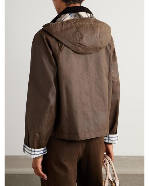Barbour Brown Myra Leather-Trimmed Cotton Hooded Jacket