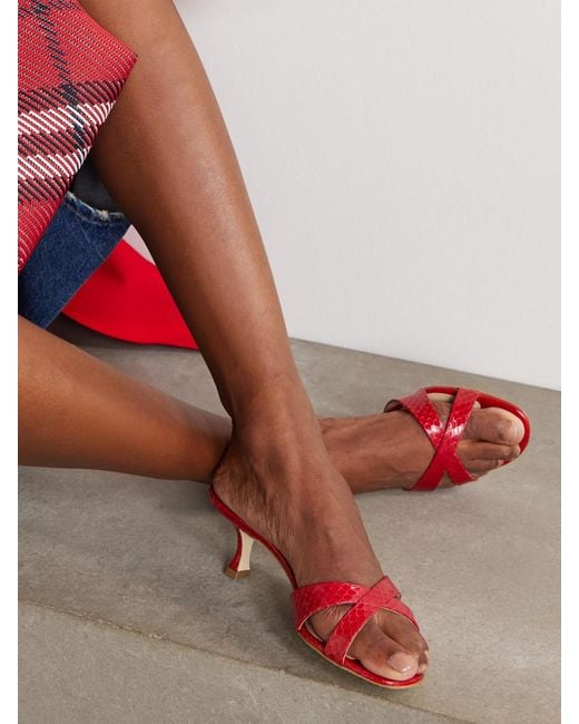 Manolo Blahnik Red Callamu 50 Mules Aus Elapheleder