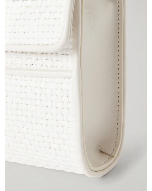 SAVETTE White Symmetry Leather-Trimmed Woven Raffia Shoulder Bag