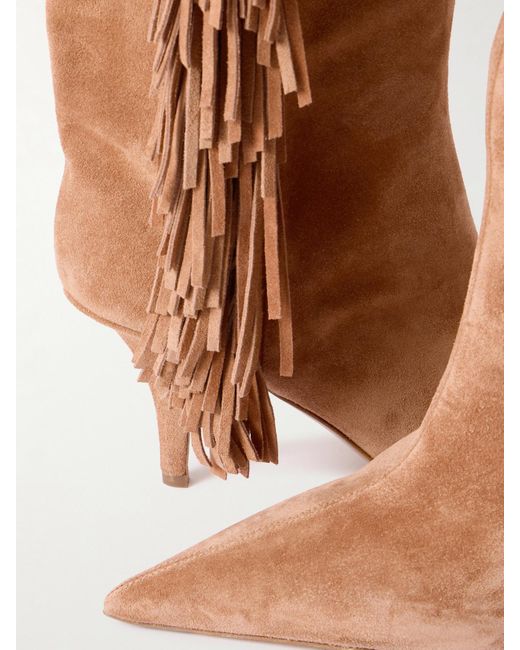 Paris Texas Brown Jessie Kniehohe Stiefel Aus Veloursleder Mit Fransen