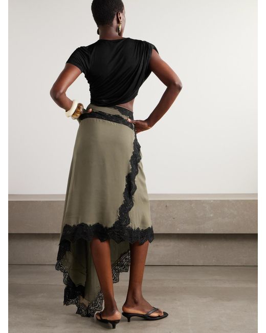 Christopher Esber Green Verve Asymmetrisches Kleid Aus Geripptem Jersey Und Seiden-Georgette Mit Spitzenbesätzen