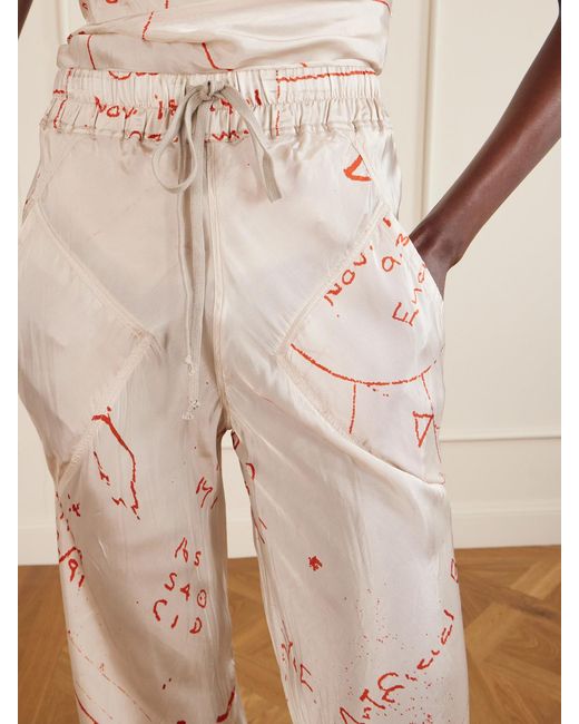 Rick Owens Natural Bias Paneled Printed Satin Pants