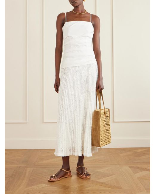 Jonathan Simkhai White Annalise Pleated Lace And Cotton-Poplin Midi Dress
