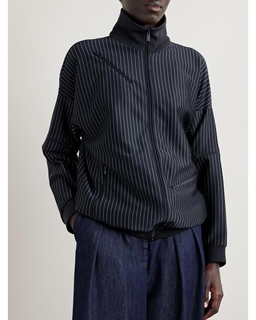 Tibi Blue Oversized Zip-Detailed Pinstriped Jersey Track Jacket