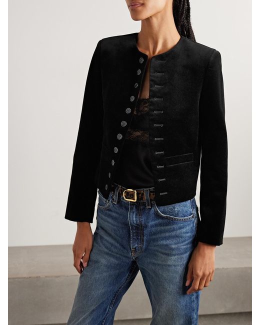Nili Lotan Black Patti Cotton-Blend Velvet Jacket