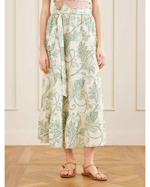 Lemlem White Sanaa Tiered Printed Linen Midi Skirt