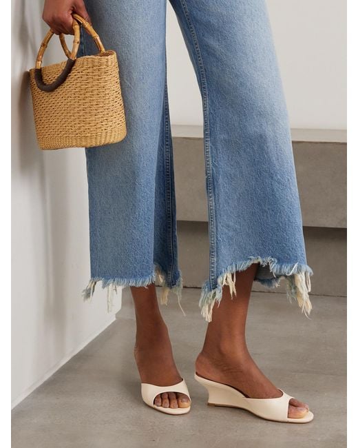 Staud Natural Brigitte Leather Wedge Mules