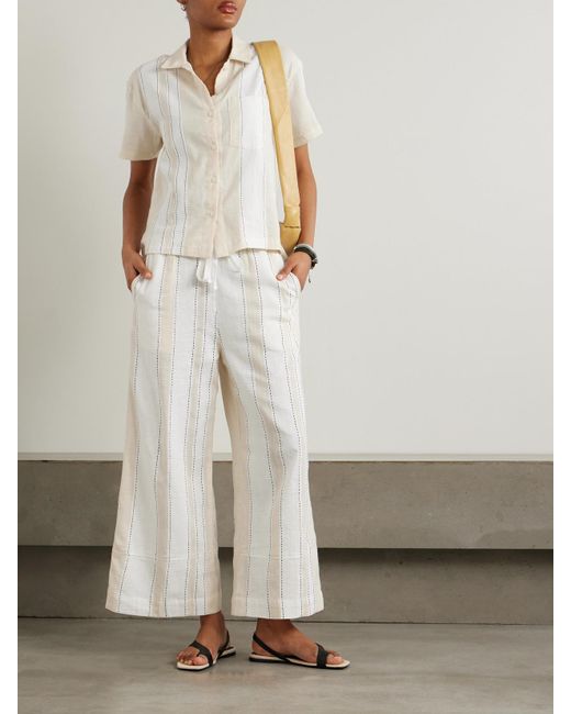 Lemlem White Desta Hose Mit Weitem Bein Aus Einer Gestreiften Baumwollmischung