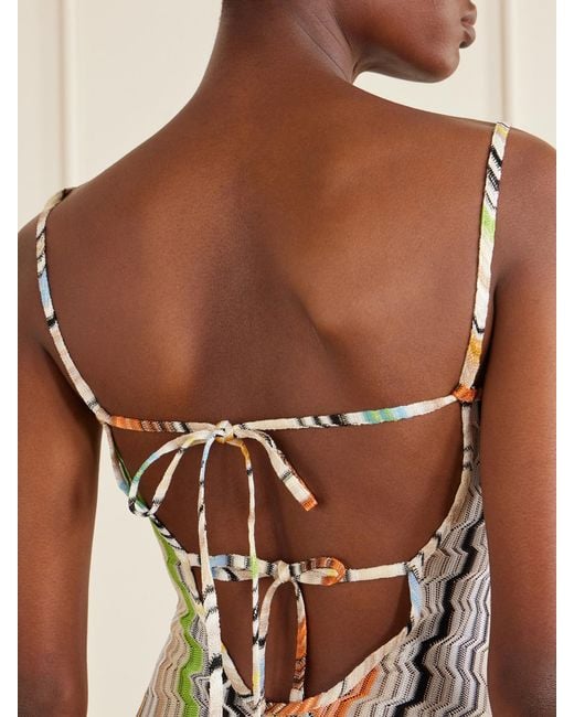 Missoni White Striped Metallic Crochet-Knit Mini Dress