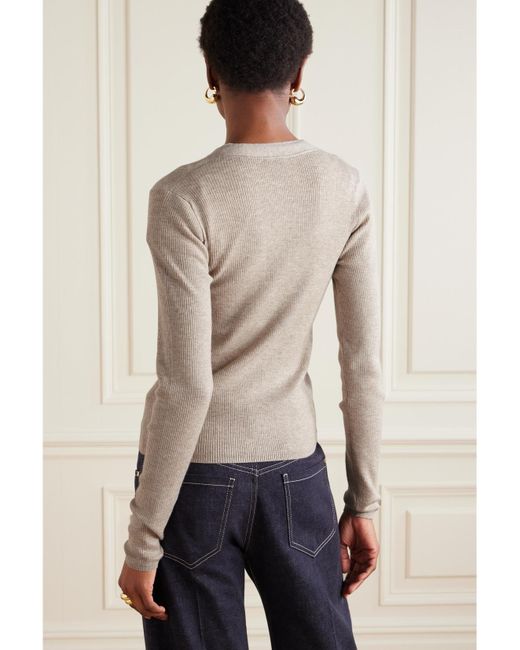 Brunello Cucinelli Natural Metallic Ribbed-Knit Cardigan