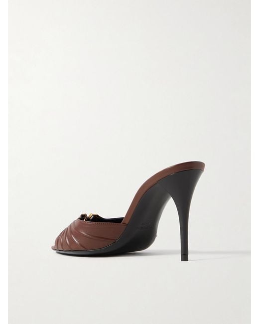 Saint Laurent Natural Babylone Embellished Pleated Leather Mules