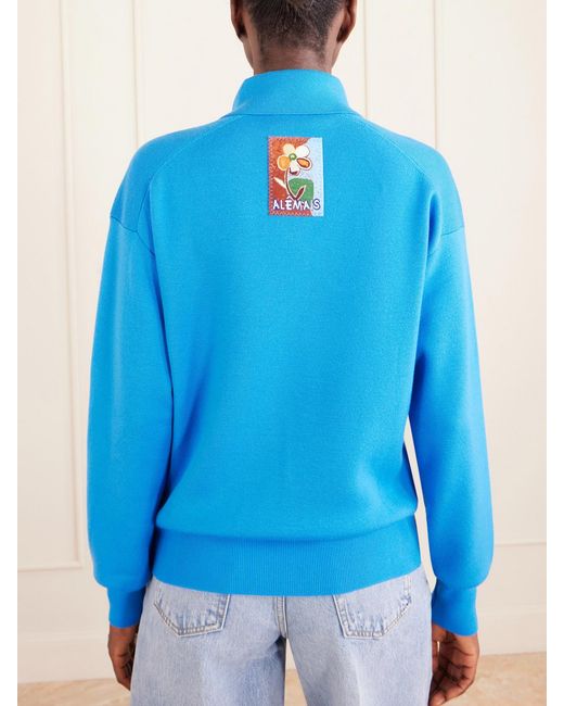 ALÉMAIS Blue Claudia Knitted Wool Polo Shirt