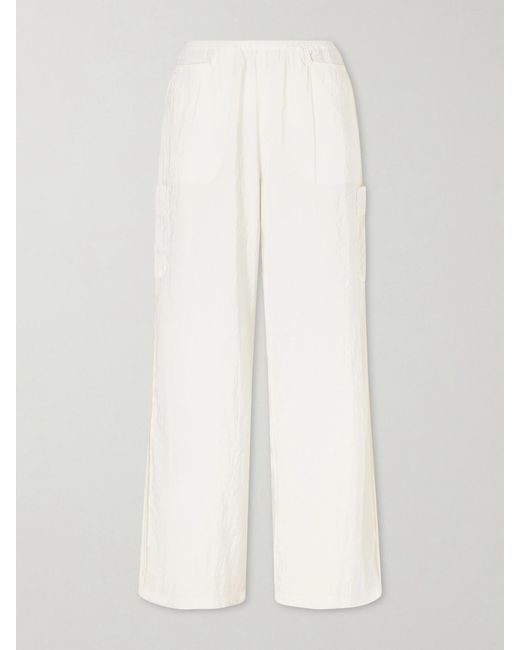 La Ligne White Crinkled-Satin Wide-Leg Cargo Pants