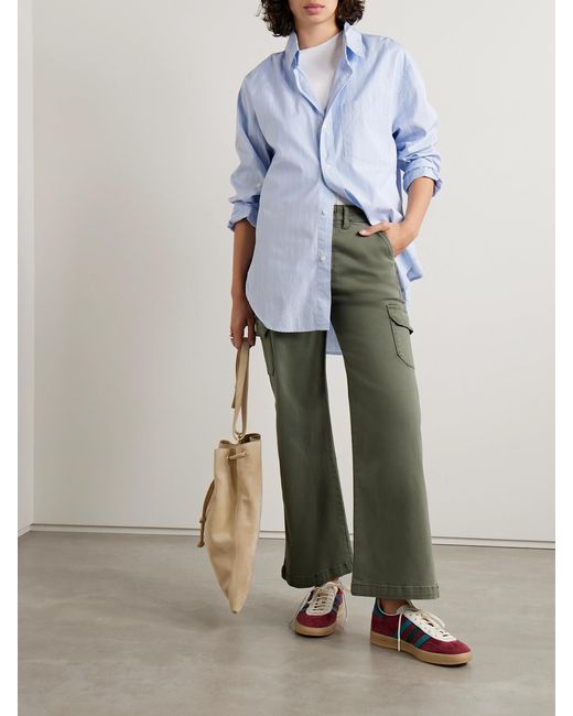 PAIGE Green Carly High-Rise Cotton-Blend Wide-Leg Cargo Pants