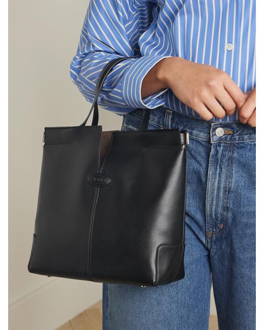 Tod's Black Di Bag Folio Small Embossed Leather Tote