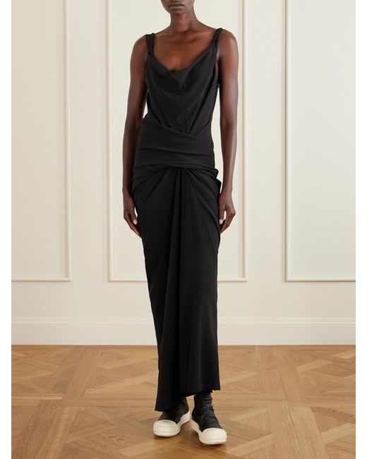 Rick Owens Black Draped Cady Maxi Dress