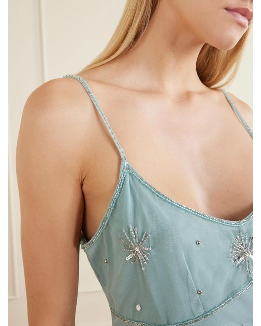 Staud Blue Azzurra Embellished Tulle Top