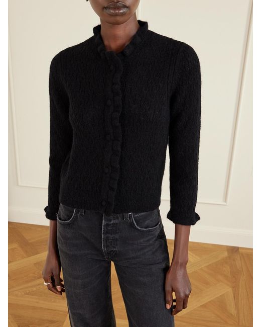 Doen Blue Claudie Ruffled Pointelle-Knit Alpaca And Wool-Blend Cardigan