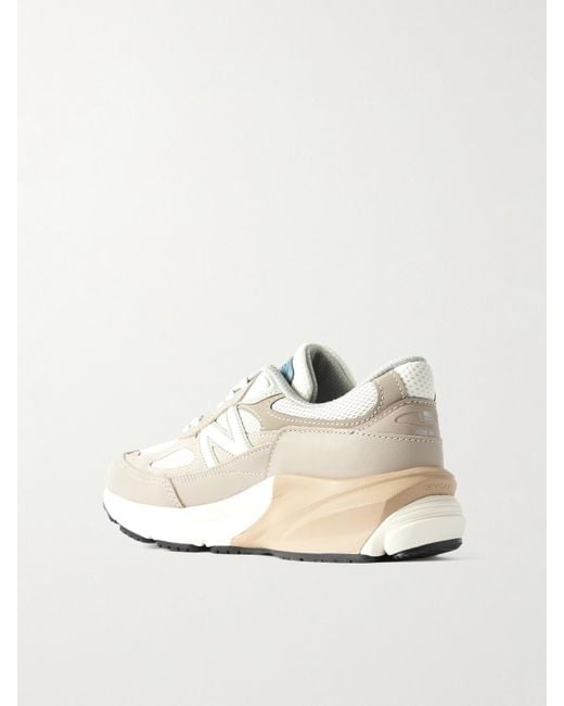 New Balance White 990V6 Leather-Trimmed Mesh Sneakers