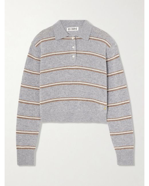 ÉTERNE Gray Barrett Cropped Striped Cashmere Sweater