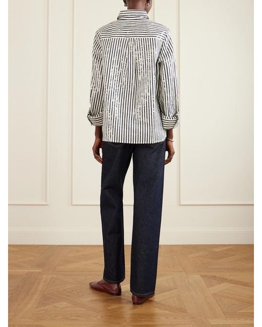 Twp Blue Next Morning Sequined Striped Cotton-Blend Poplin Shirt