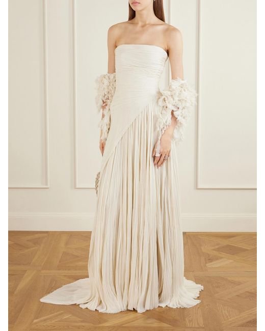 Marmar Halim White Pleated Crepe De Chine Gown