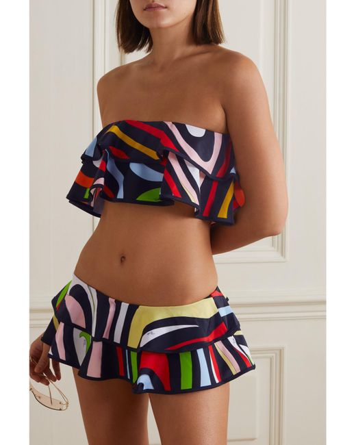 Emilio Pucci Multicolor Flounced Print Bikini Top Beachwear
