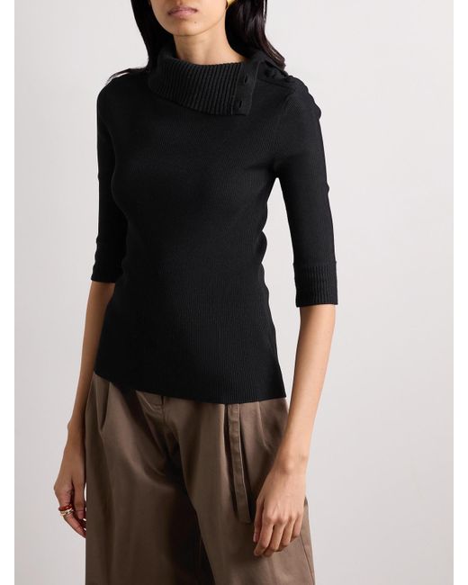 Proenza Schouler Black Daxton Button-Embellished Ribbed-Knit Turtleneck Sweater