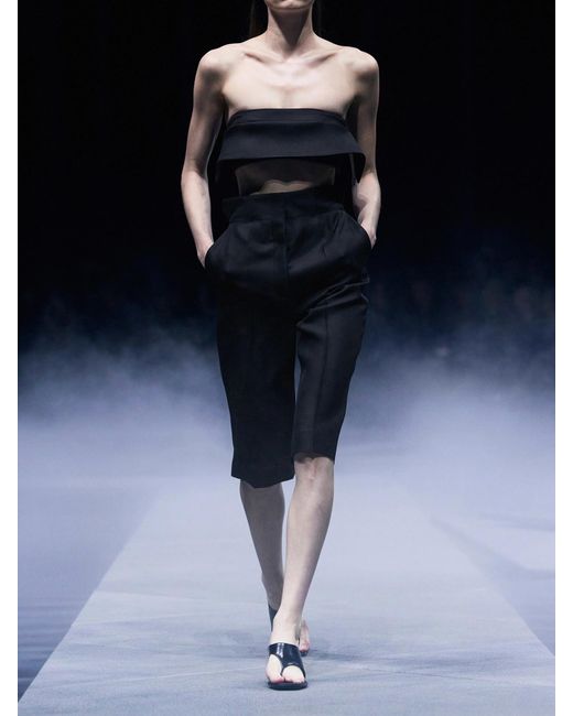 Khaite Black Raelle Wool And Silk-Blend Straight-Leg Shorts
