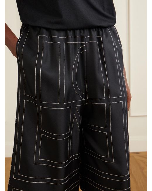 Totême Black Embroidered Silk Shorts