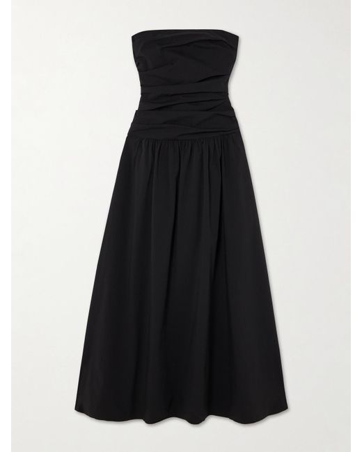 St. Agni Black Strapless Tie-Back Crinkled Cotton-Blend Maxi Dress