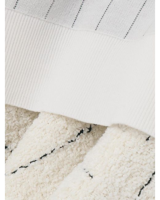 Sacai White Layered Striped Cotton And Bouclé-Tweed Sweater