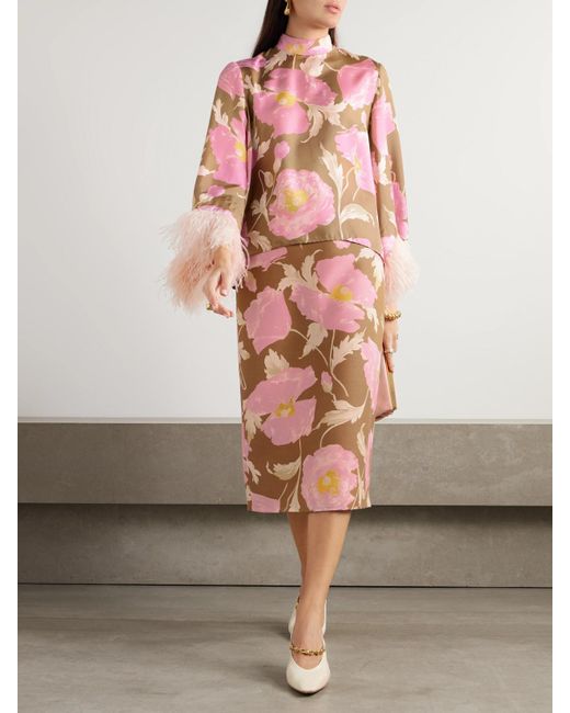 LaDoubleJ Pink Printed Wool-Blend Cady Midi Skirt