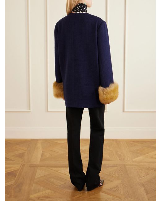 Valentino Garavani Blue Plush-Trimmed Wool Coat