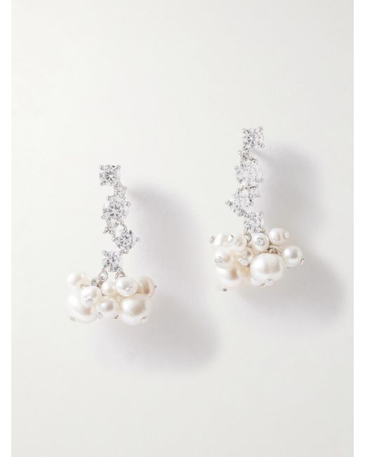 Completedworks White Ohrringe Aus Rhodiniertem, Recyceltem Silber Mit Perlen Und Kristallen