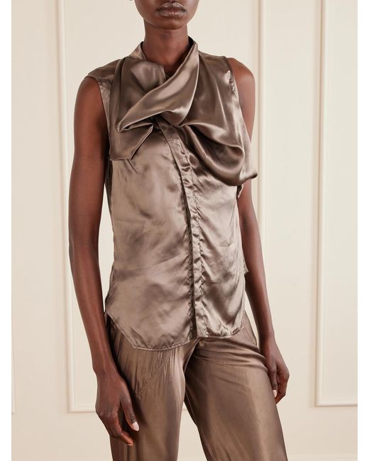 Rick Owens Brown Draped Satin Top