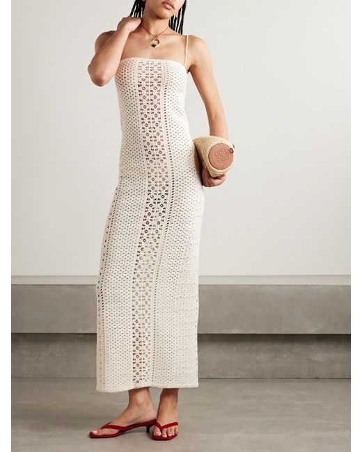 SARA CRISTINA White Playa Pearl-Embellished Crocheted Cotton Maxi Dress