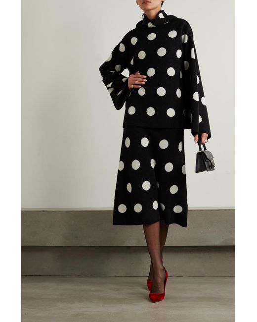 BATSHEVA Saga Polkadot Merino Wool And Cashmereblend Midi Skirt in