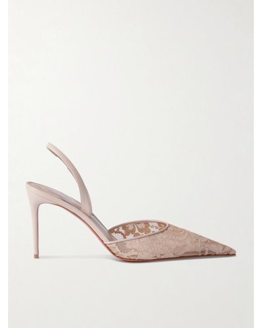 Christian Louboutin Natural Kate Max 85 Leather-Trimmed Lace Slingback Pumps