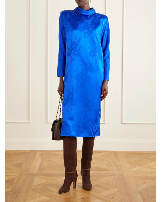 Valentino Garavani Blue Silk-Blend Jacquard Midi Dress