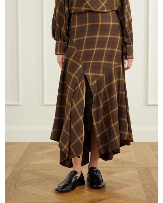 Co. Brown Slash Checked Crepe Midi Skirt