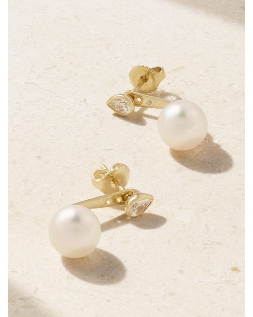 Mizuki Natural 14-Karat, Pearl And Diamond Earrings