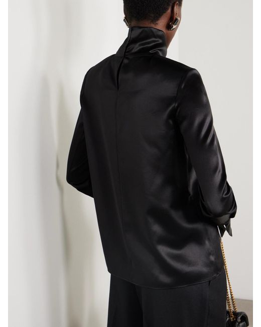 Saint Laurent Black Silk-Satin Turtleneck Blouse
